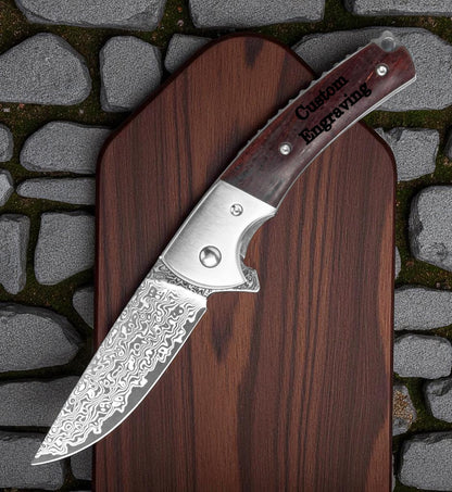 Damascus 7" Folding Knife Rose Wood Handle