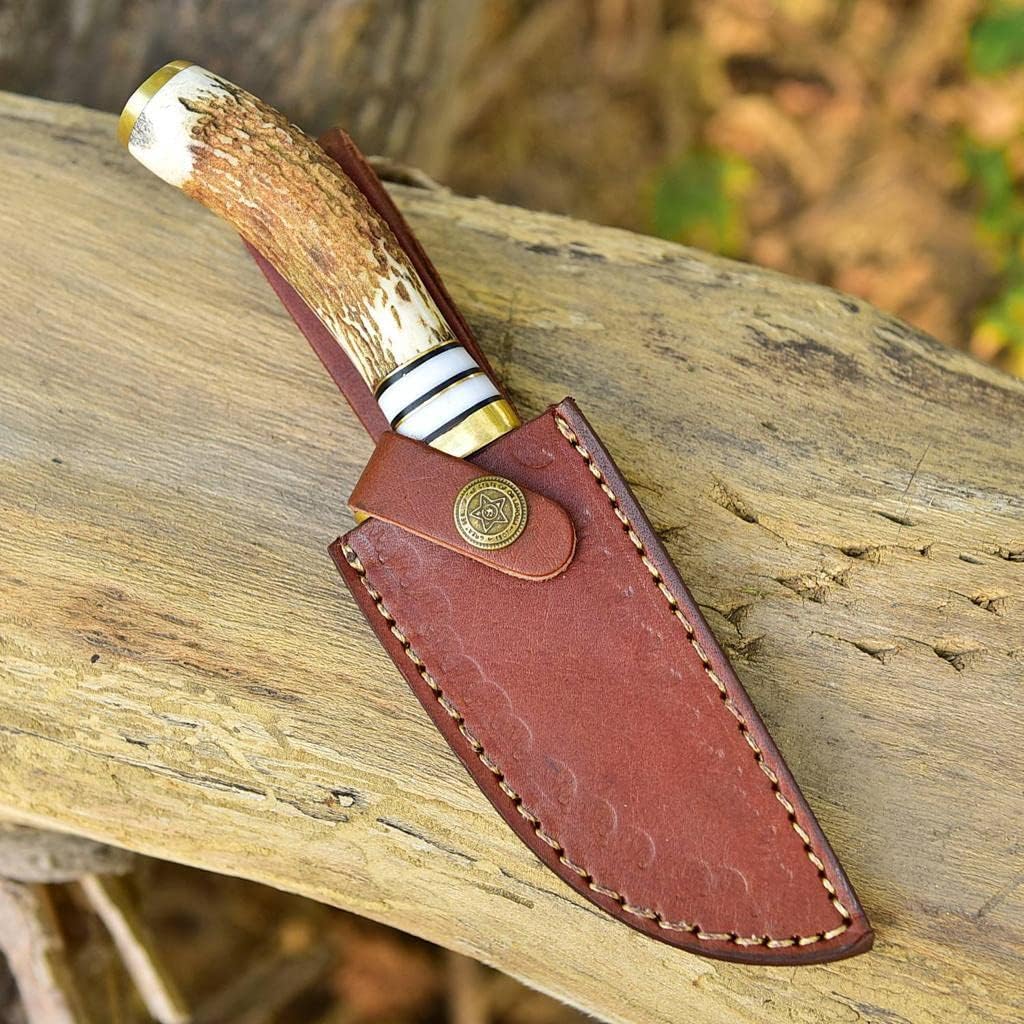 Deer Antler Handle 8.5" Damascus Hunting Knife