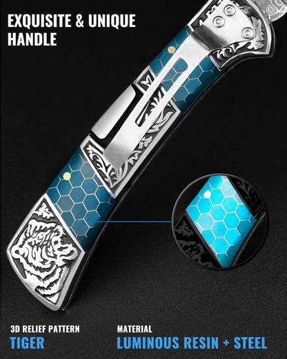 Damascus 8.6" Folding Knife Resin Handle