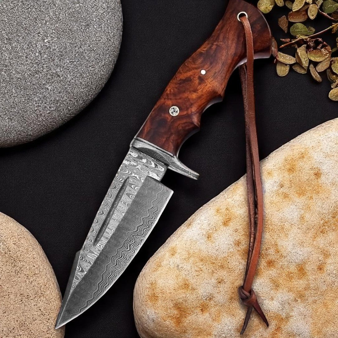 Rosewood Handle 10" Damascus Hunting Knife