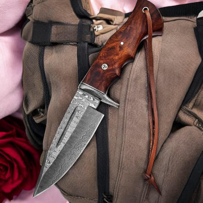 Rosewood Handle 10" Damascus Hunting Knife