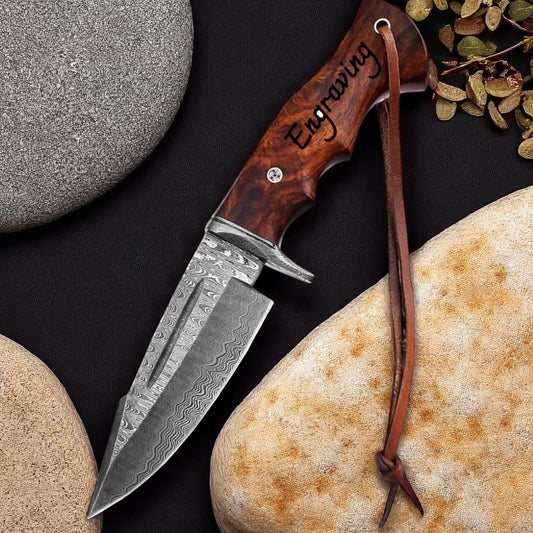 Rosewood Handle 10" Damascus Hunting Knife