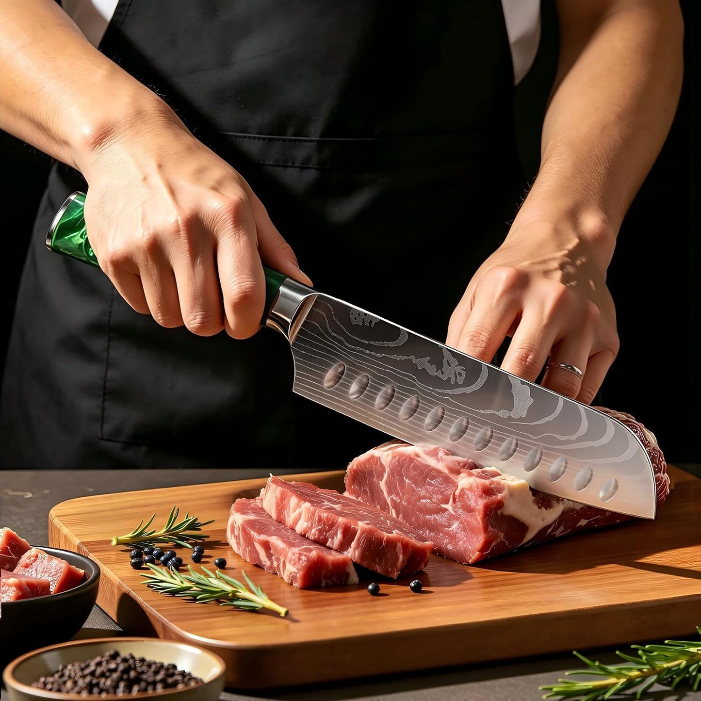 7 Inch Santoku Chef Knife with Green Resin Handle