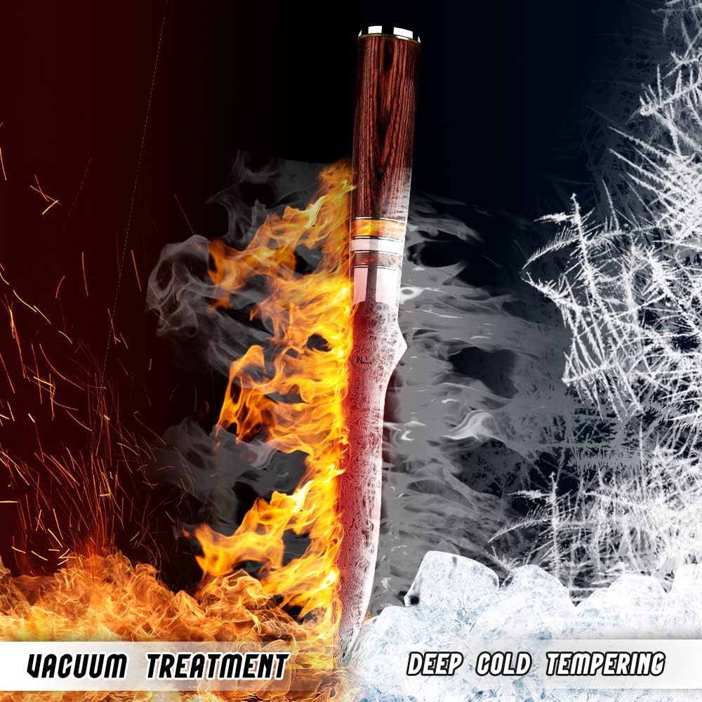 5.5" Boning Kitchen Knife Engraved Damascus Pakka Wood Handle