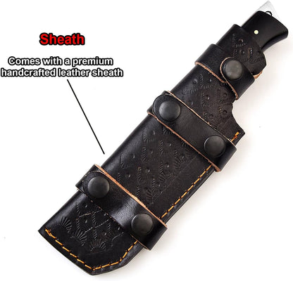 Ram Horn & Bull Horn Handle Damascus 9.5" Hunting Knife Blue Turquoise