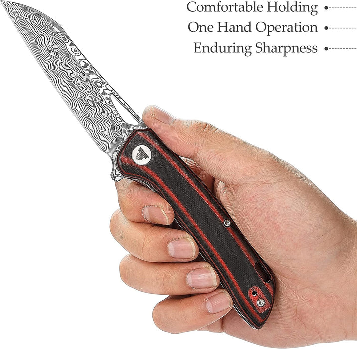 VG10 Damascus Pocket Knife Black Red Micarta Handle NR24