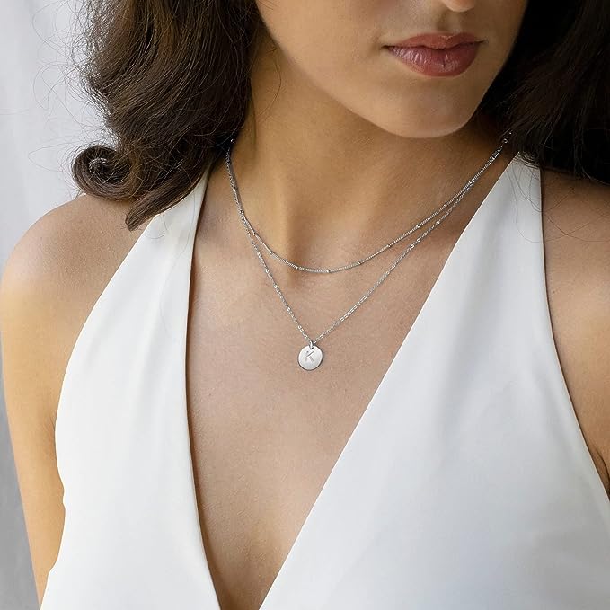 White Gold Layered Initial Necklace | LN13