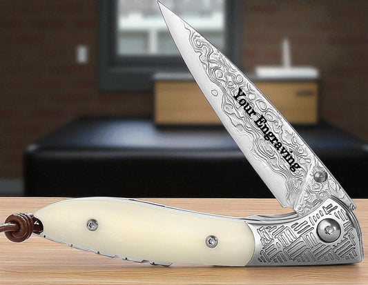 VG10 Damascus Pocket Knife White Bone Handle