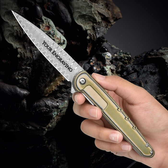 Damascus Pocket Knife G10 Handle VP106 - North Rustic
