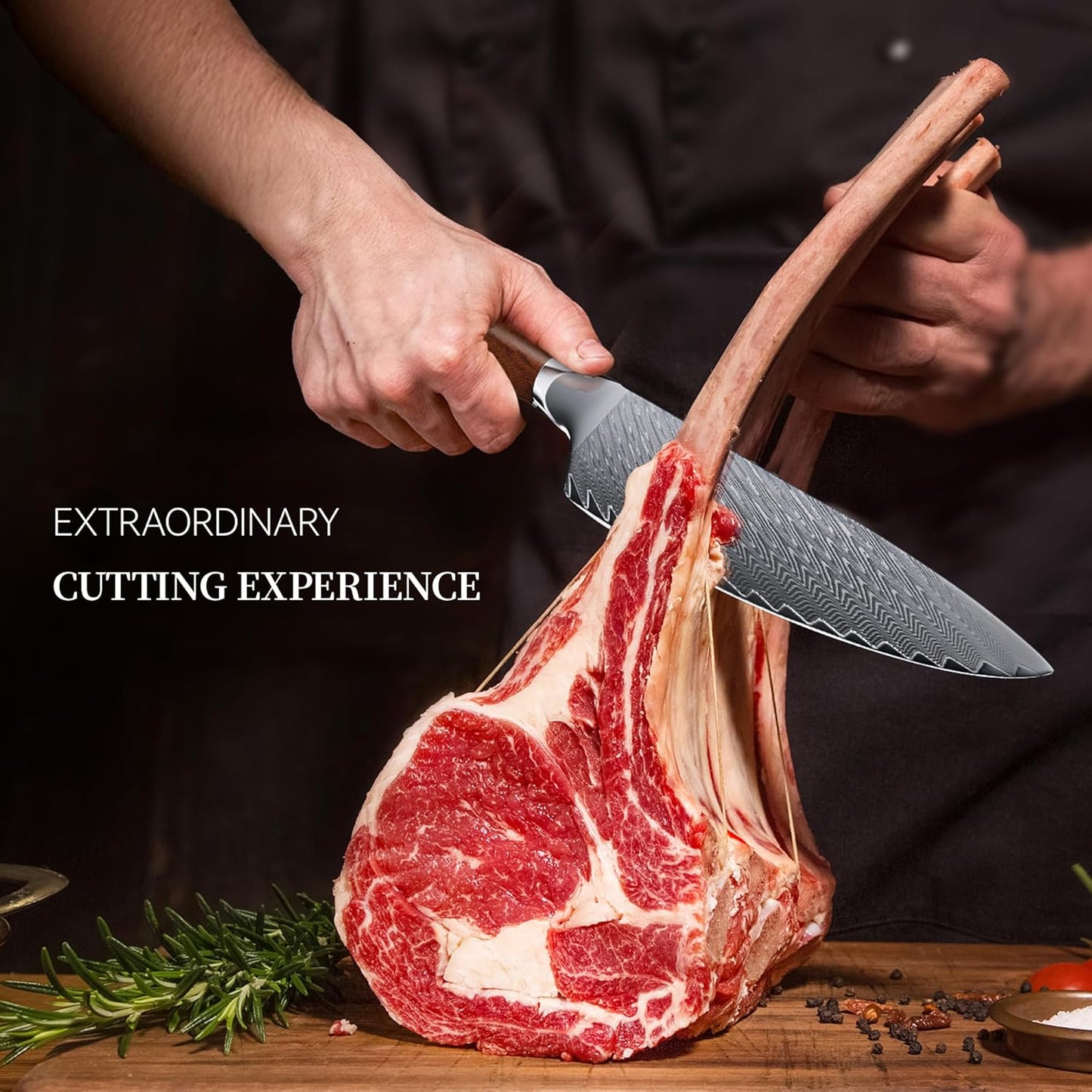 8" Engraved Chef Knife Damascus Chef Pakka Wood Handle