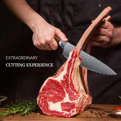 8" Engraved Chef Knife Damascus Chef Pakka Wood Handle