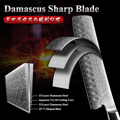 Engraved 8" Damascus Chef Knife Nakiri Kitchen Pakka Wood Handle