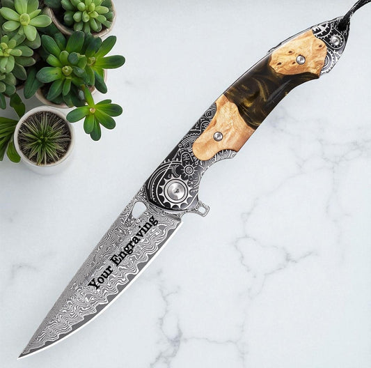 VG10 Damascus Pocket Knife Resin & Maple Wood Handle