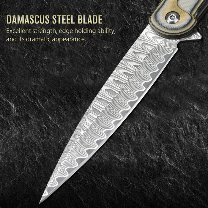 Damascus Pocket Knife G10 Handle VP106 - North Rustic