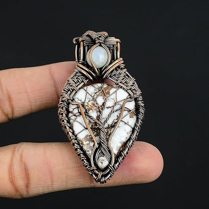Wire Wrapped Necklace With White Turquoise Pendant