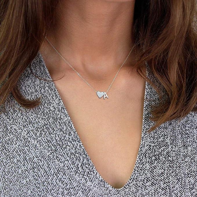 Custom White Gold Initial and Heart Necklace | LN03