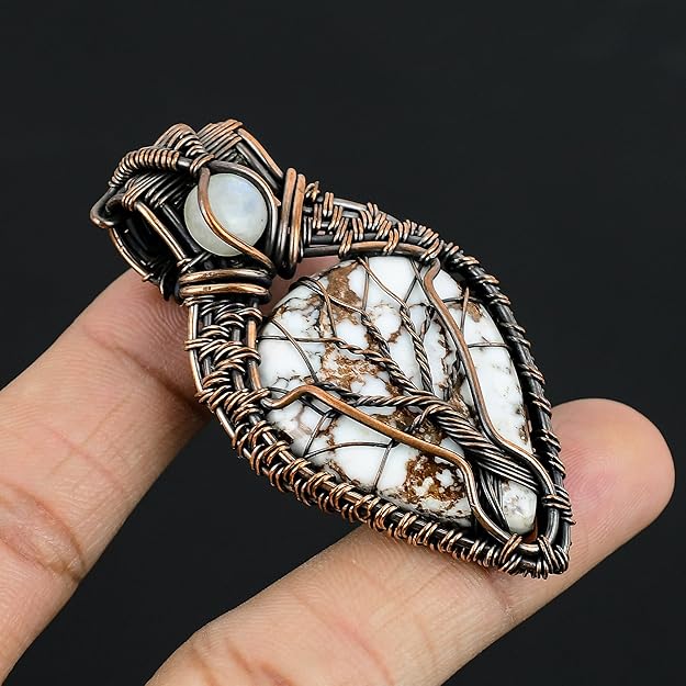 Wire Wrapped Necklace With White Turquoise Pendant