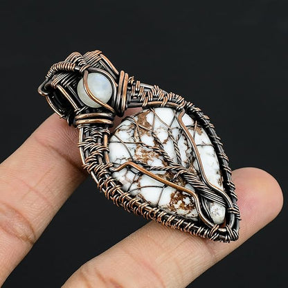 Wire Wrapped Necklace With White Turquoise Pendant