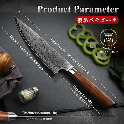 Engraved 8" Damascus Chef Knife Kitchen Pakka Wood Handle