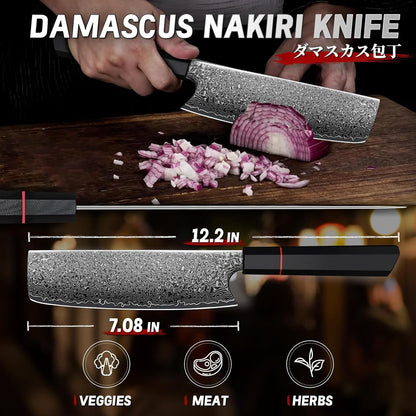 7" Nakiri Chopping Kitchen Knife G10 Carbon Fiber Handle