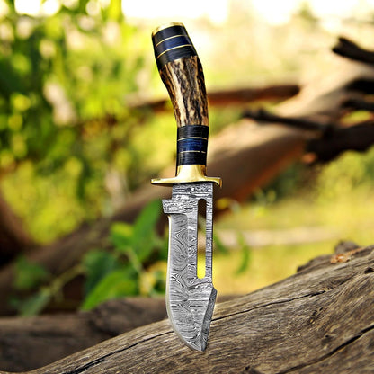 Small 4"Damascus Hunting Knife Antler Horn Handle