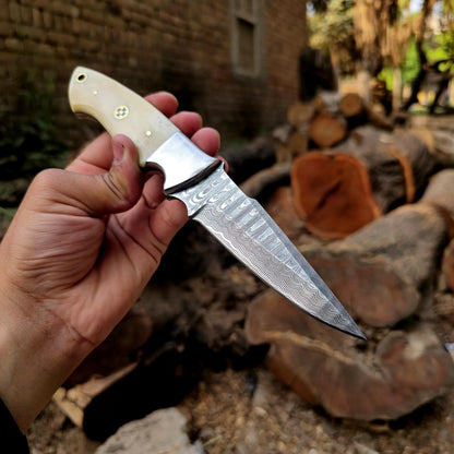 Bone Handle 8" Damascus Hunting Knife