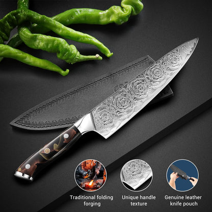 Engraved 8" Damascus VG10 Chef Knife Kitchen Culinary Wood Resin Handle