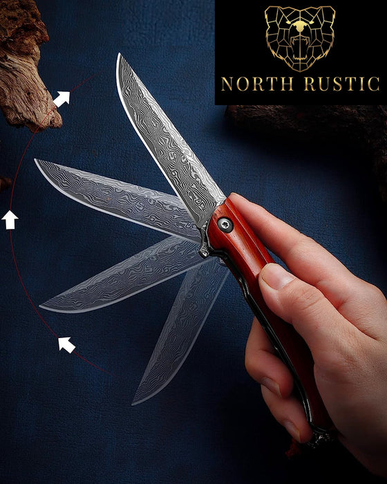 VG10 Damascus Folding Knife Rose Wood Handle RL01 - North Rustic