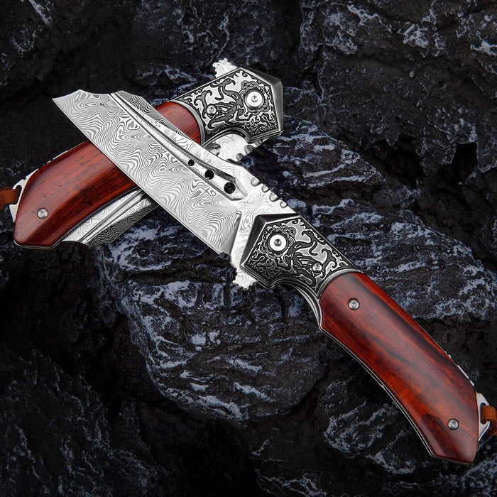 VG10 Damascus Folding Pocket Knife Rose Wood Handle NR09