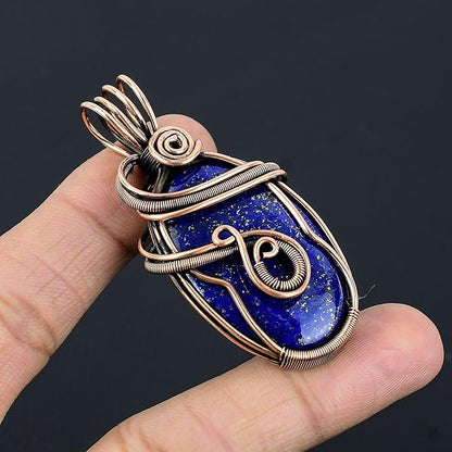 Wire Wrapped Necklace With Lapis Lazuli Pendant