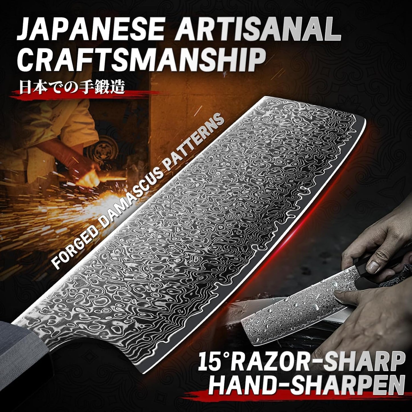 7" Nakiri Chopping Kitchen Knife G10 Carbon Fiber Handle