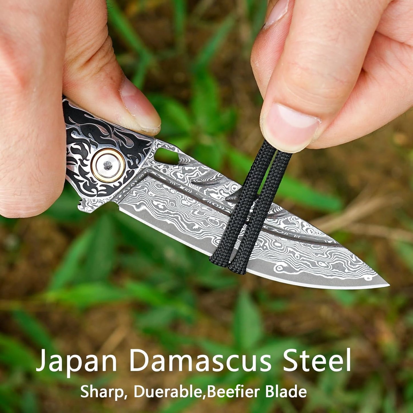 Resin Blue Inlay Damascus Pocket Knife