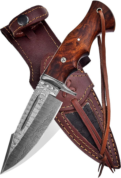 Rosewood Handle 10" Damascus Hunting Knife