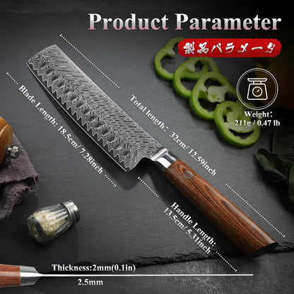 Engraved 8" Damascus Chef Knife Nakiri Kitchen Pakka Wood Handle