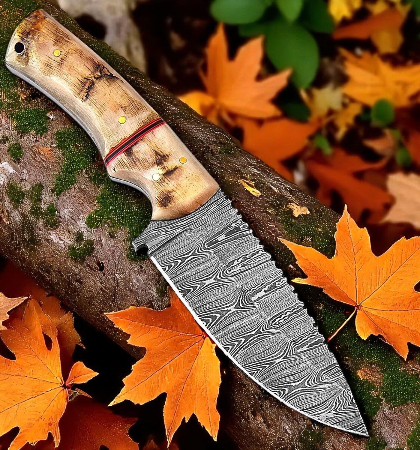 Ram Horn Handle 9.25" Damascus Hunting Knife