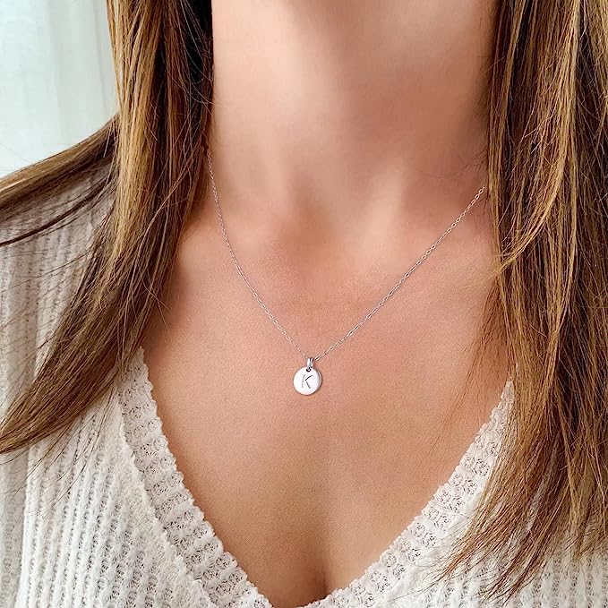 White Gold Circle Initial Necklace | LN08