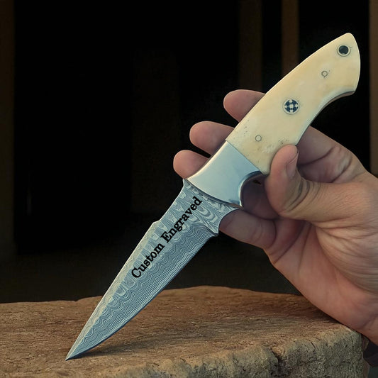 Bone Handle 8" Damascus Hunting Knife