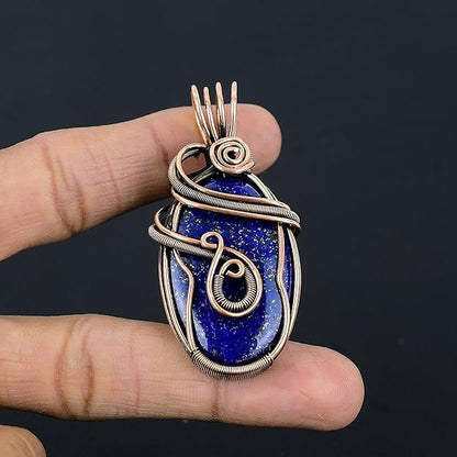 Wire Wrapped Necklace With Lapis Lazuli Pendant