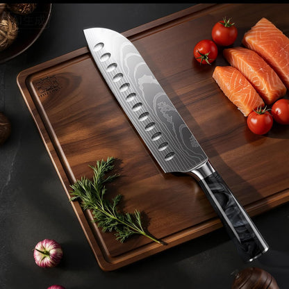 7 Inch Santoku Chef Knife with Black Resin Handle