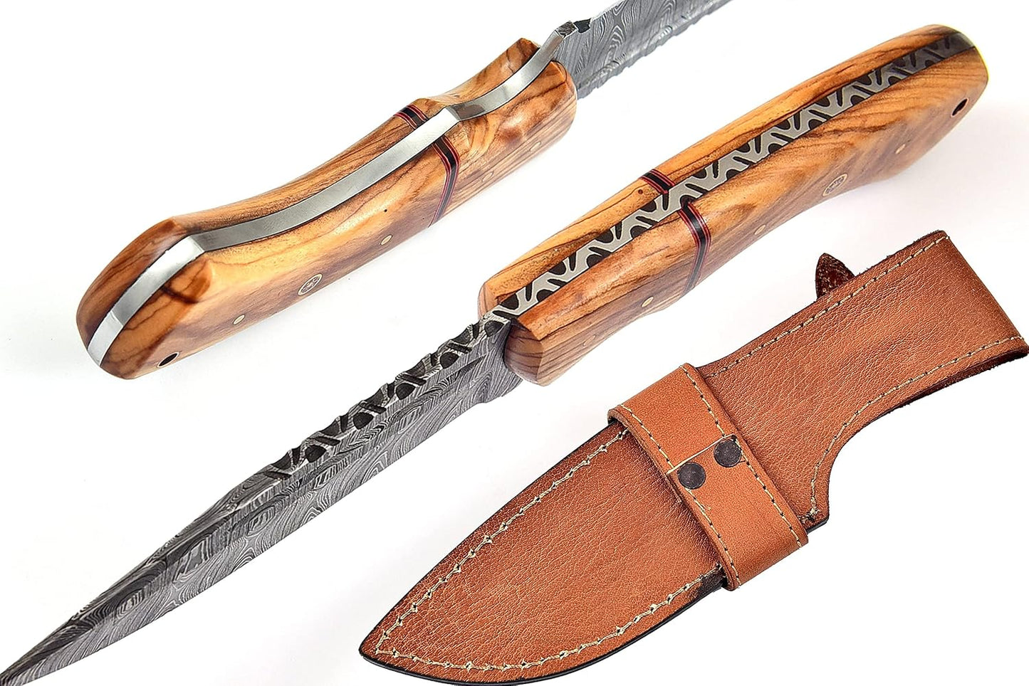 Olive Wood Handle 9.75" Damascus Hunting Knife