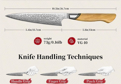 Engraved 5" Damascus Paring Knife Kitchen Olive Wood Handle
