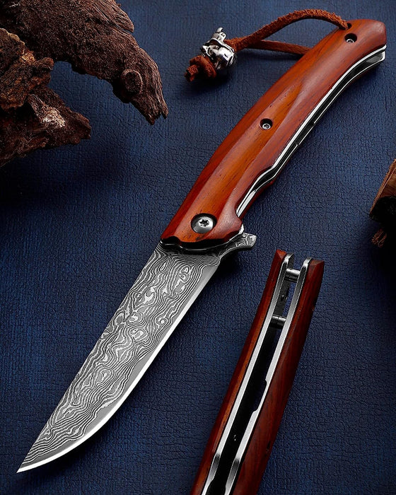 VG10 Damascus Folding Knife Rose Wood Handle RL01 - North Rustic