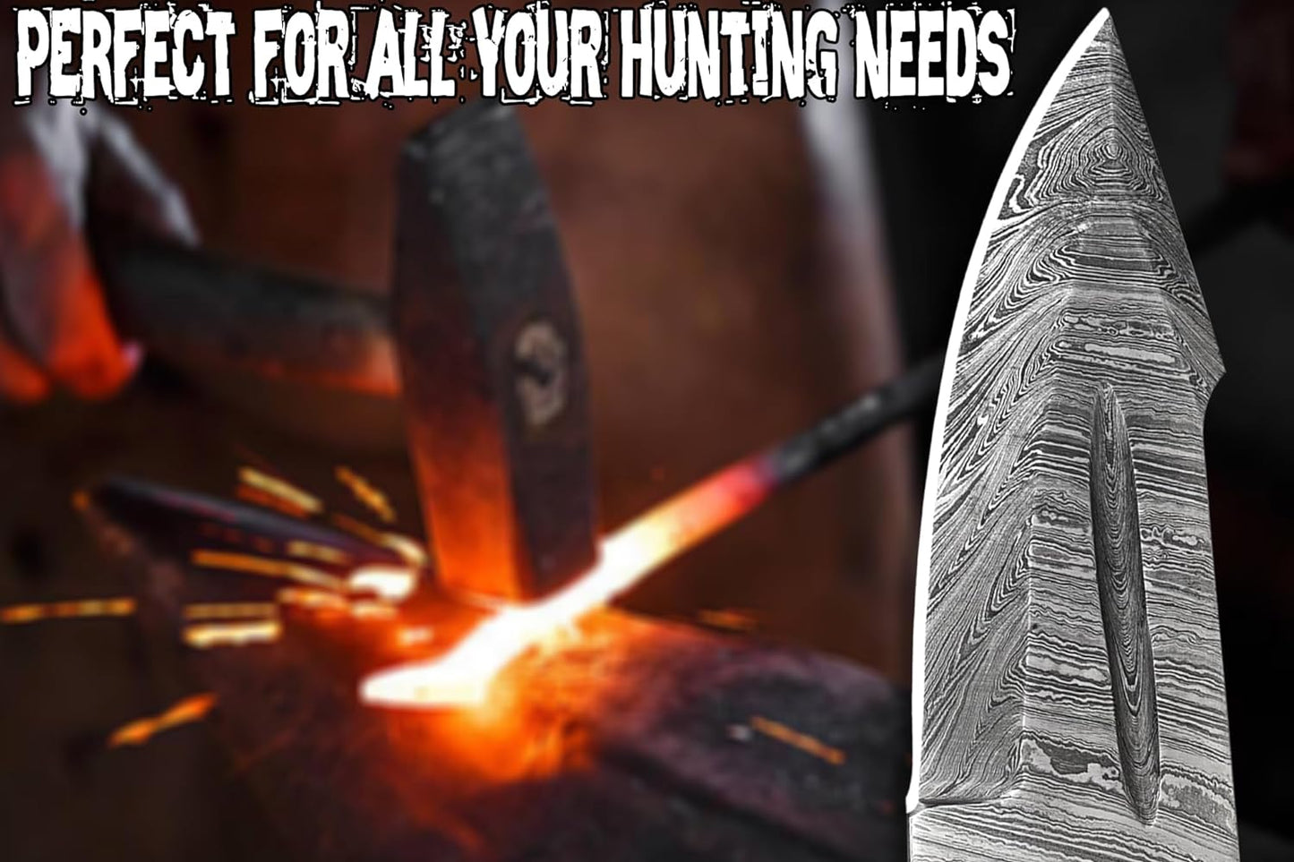 Damascus 10" Hunting Knife Rose Wood Handle