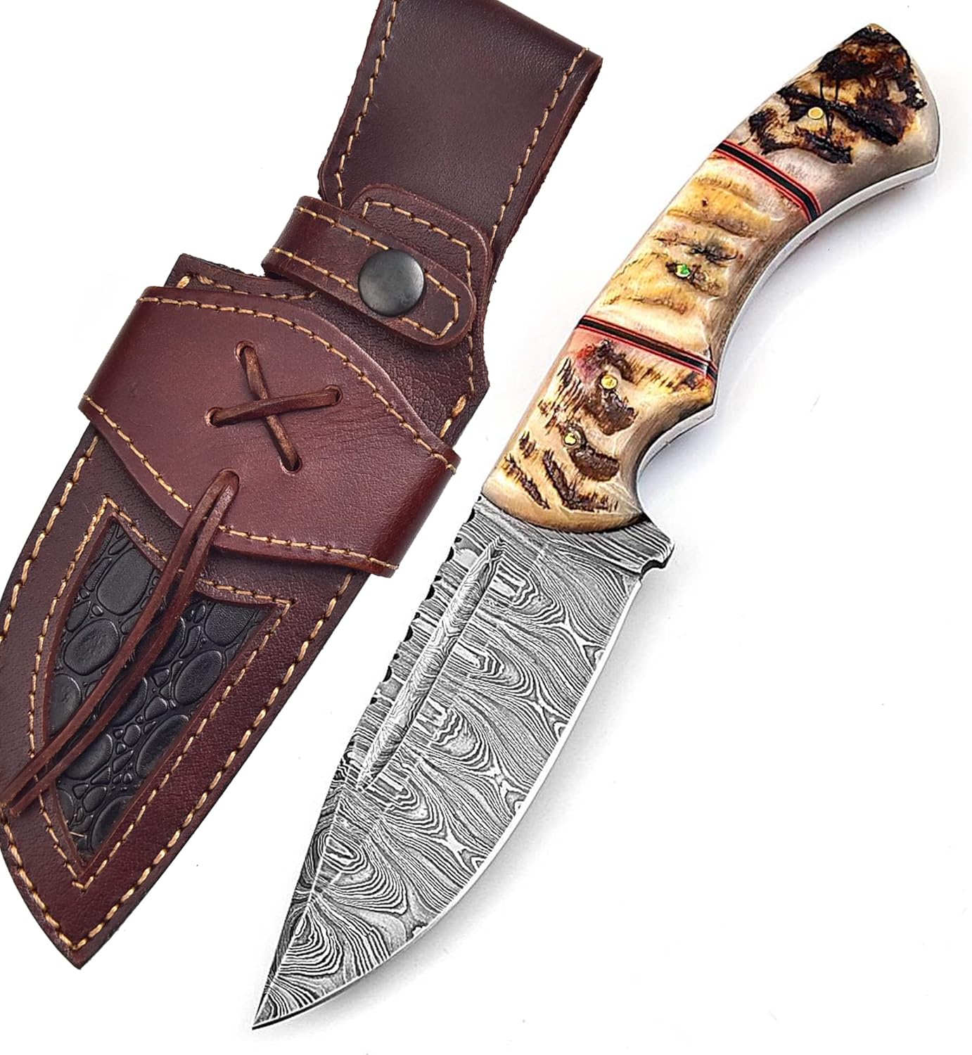 Ram Horn Handle 9.5" Damascus Hunting Knife