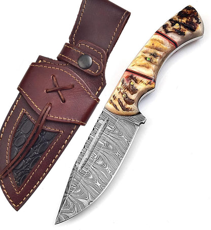 Ram Horn Handle 9.5" Damascus Hunting Knife