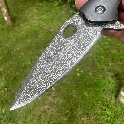 Walnut Wood & Resin Handle Engraved Damascus Pocket Knife