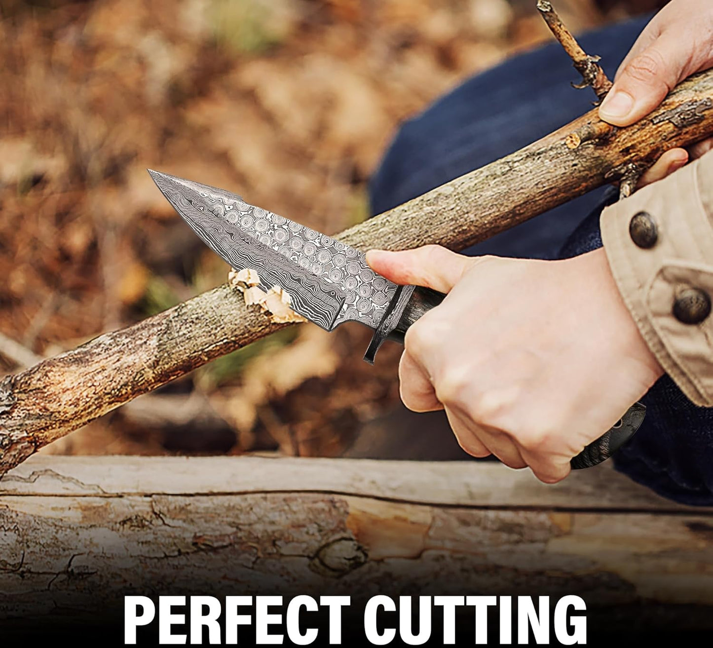 Pakka Wood Handle 10" Damascus Hunting Knife