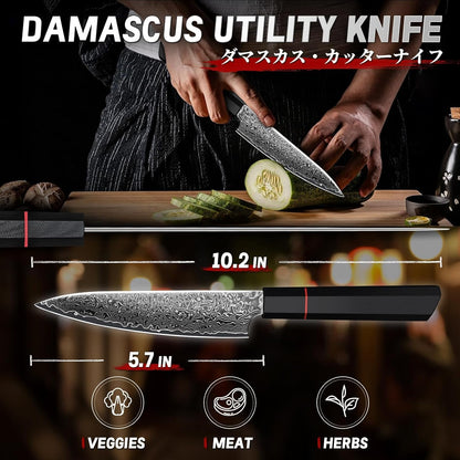 5.7" Utility Kitchen Knife G10 Carbon Fiber Handle