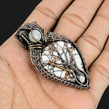 Wire Wrapped Necklace With White Turquoise Pendant