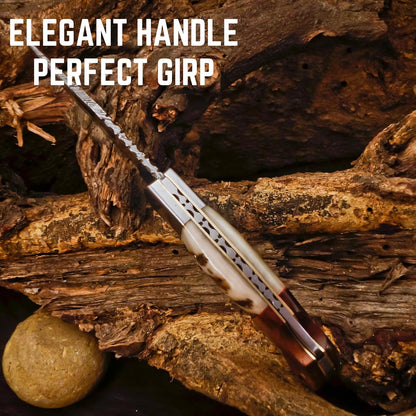 Ram Horn & Rosewood Handle 6.5" Damascus Pocket Knife
